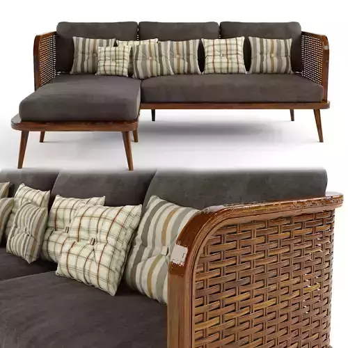 3-seat modular sofa outdoor rattan wood With Chair Lounge 3D model