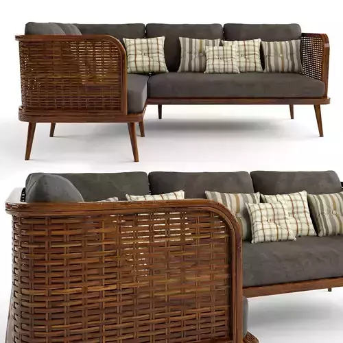 3-seat modular sofa corner outdoor rattan wood 3D model