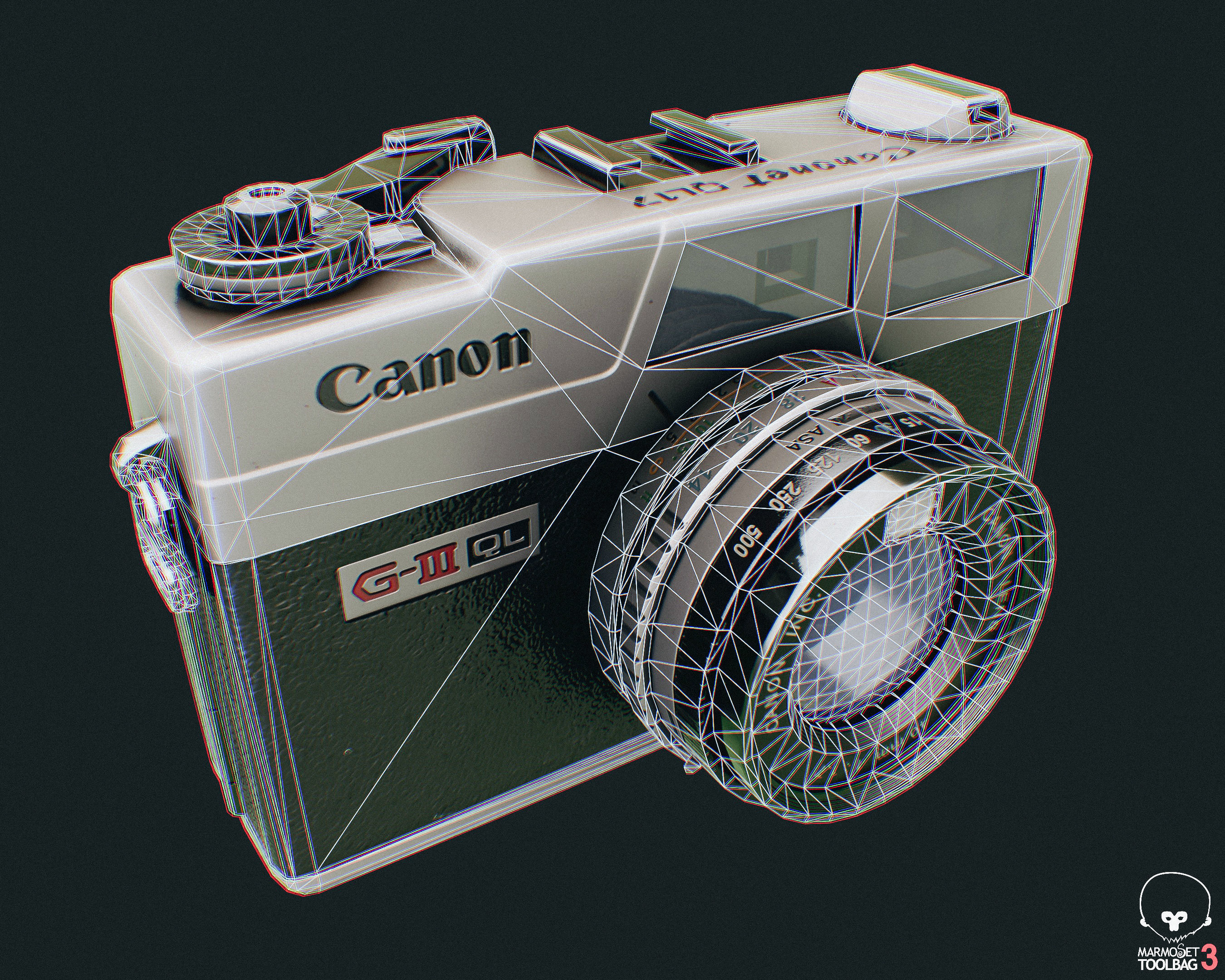 Old Camera Canonet QL17 Lowpoly Gameready PBR Low-poly 3D model_13