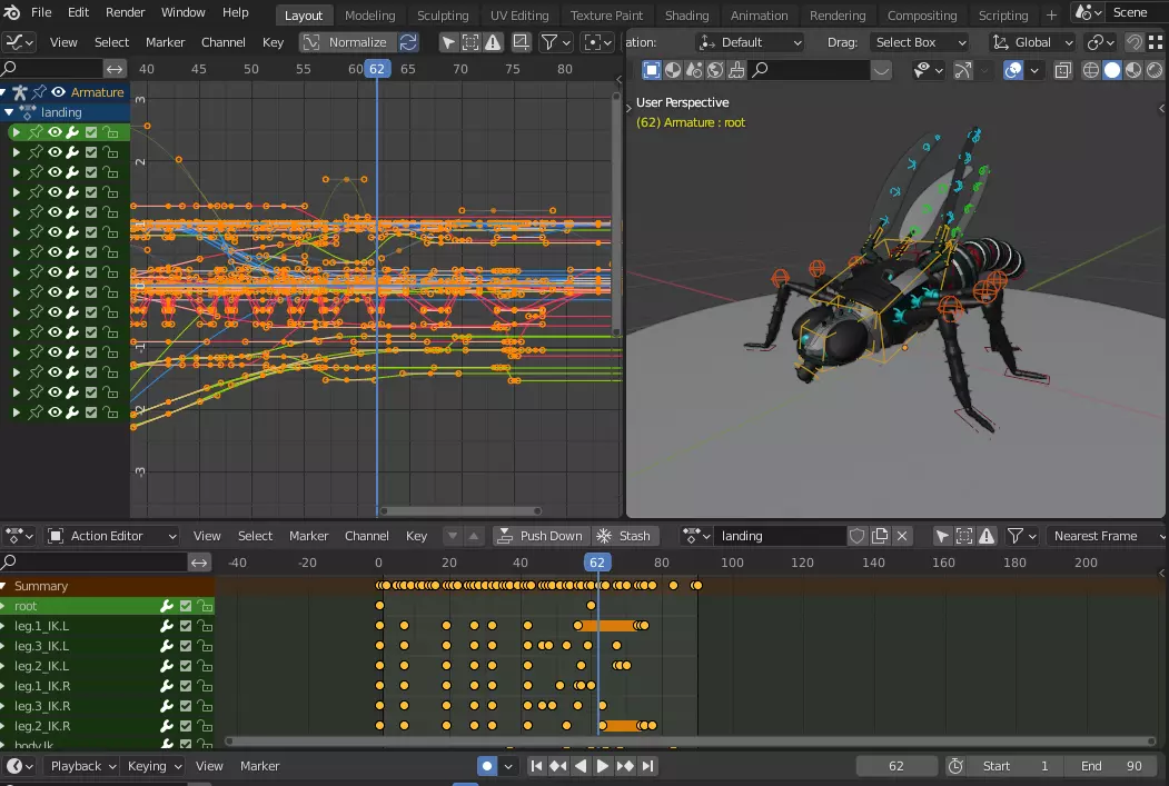 Dragonfly rig with animation blend file Free 3D model