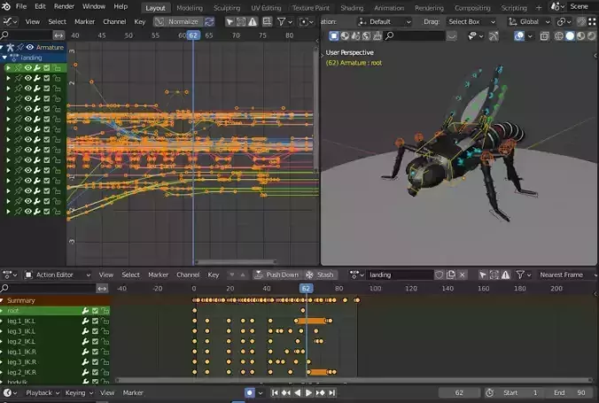 Dragonfly rig with animation blend file