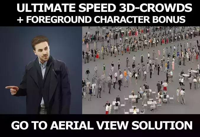 3d crowds and Flow foreground Elegant Man walking pointing 3D Model Collection