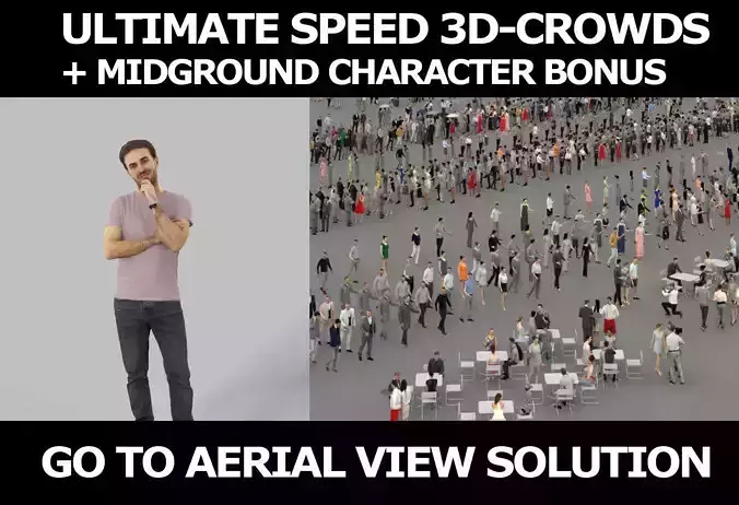 3d crowds and Flow  midground casual man listening 3D Model Collection
