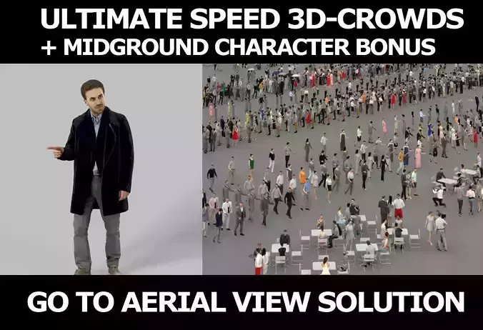 3d crowds and Flow A midground Business Man walking pointing 3D Model Collection