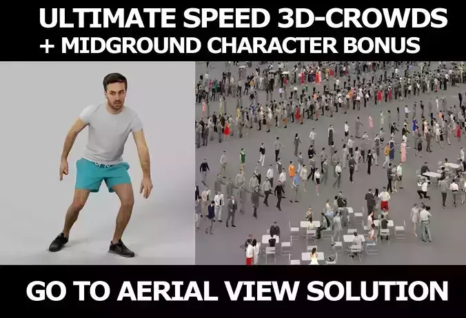 3d crowds and Flow Midground Sports Man playing football 3D Model Collection