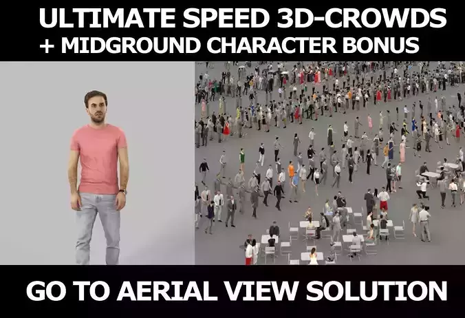 3d crowds and Flow midground casual man walking 3D Model Collection