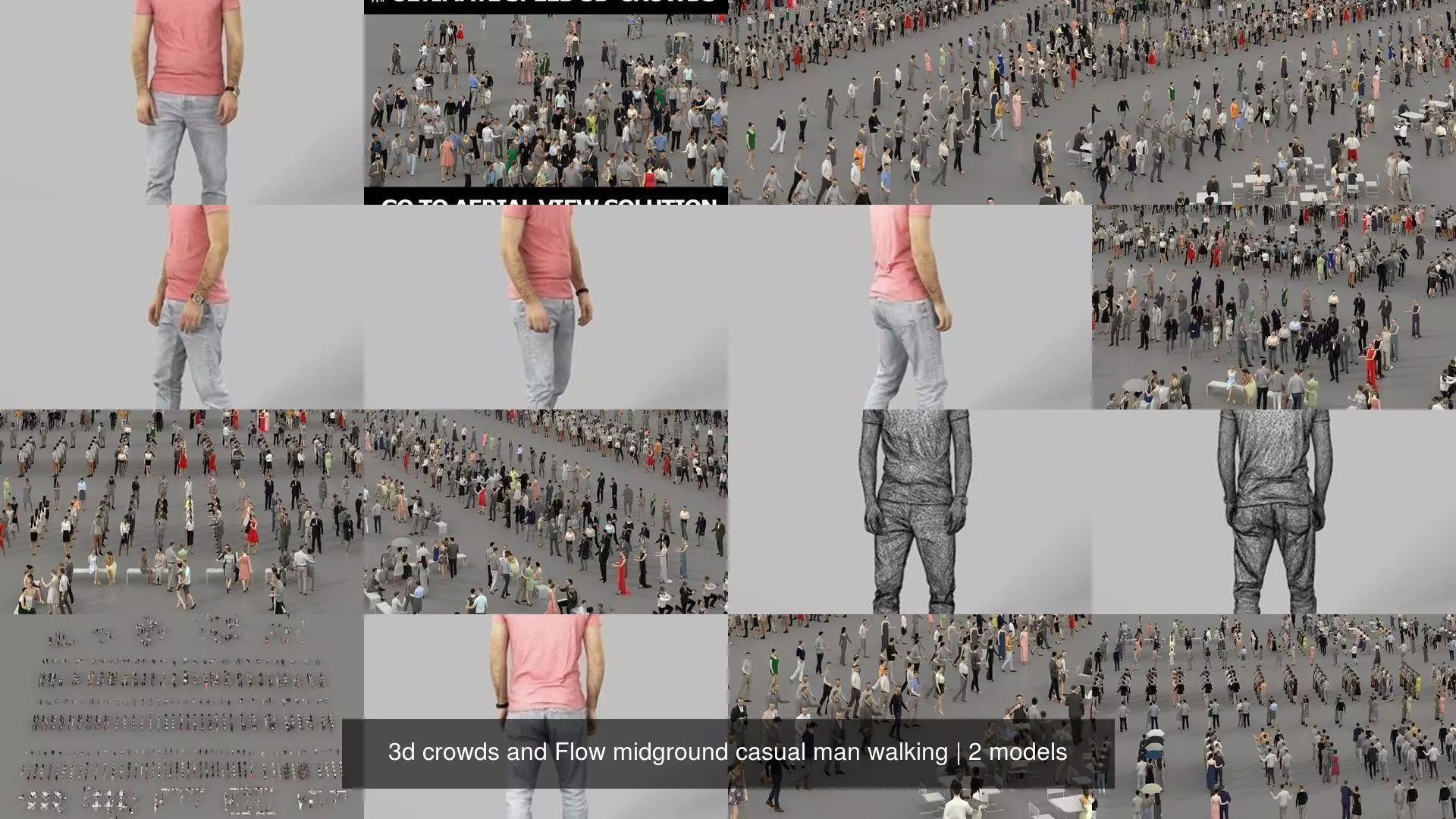 3d crowds and Flow midground casual man walking 3D Model Collection_1