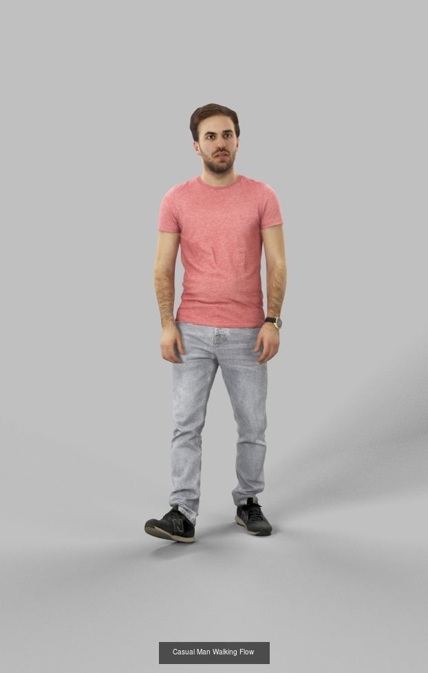 3d crowds and Flow midground casual man walking 3D Model Collection_2