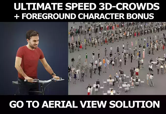 3d crowds and Flow A Foreground cycling Man on a Bike 3D Model Collection