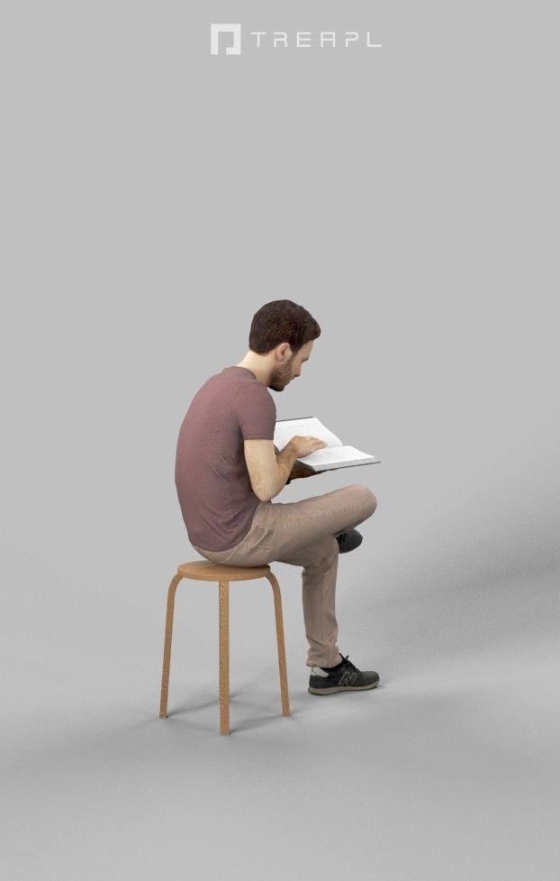 3d crowds and Flow A midground Business Man sitting reading 3D Model Collection_13