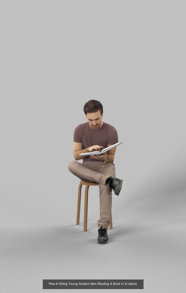 3d crowds and Flow A midground Business Man sitting reading 3D Model Collection_1