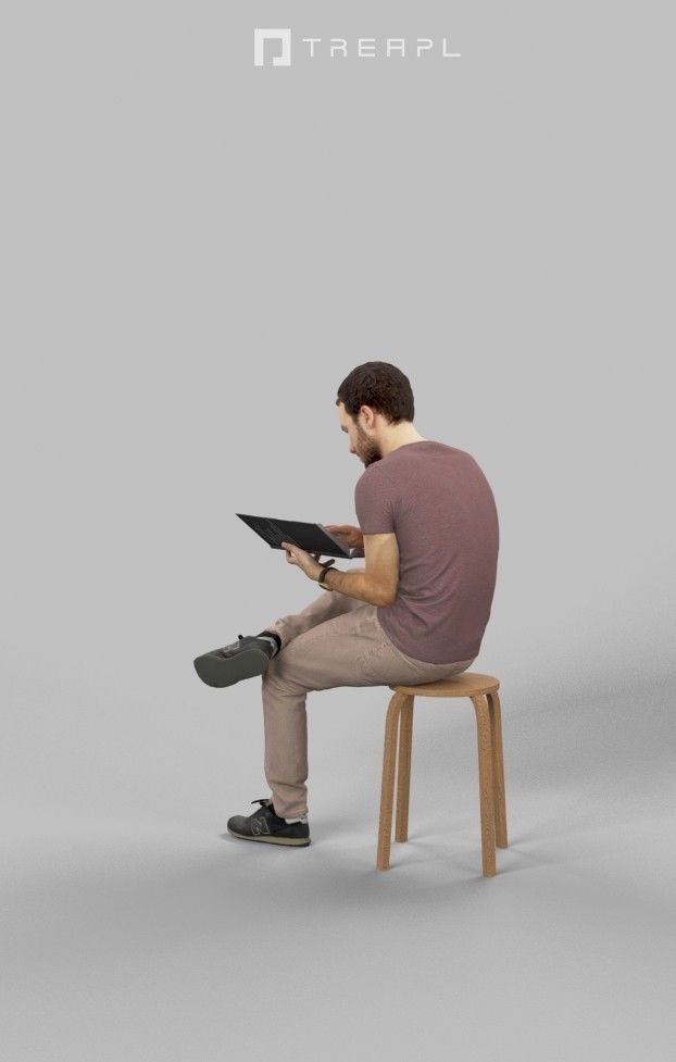 3d crowds and Flow A midground Business Man sitting reading 3D Model Collection_16