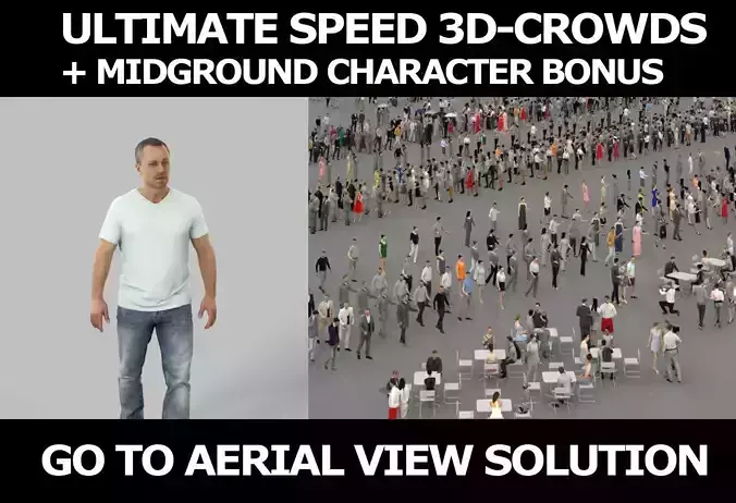 3d crowds and Fortitude A midground walking casual Man 3D Model Collection