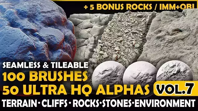 Ultra HQ Terrain Seamless Sculpt Zbrush brushes and Alphas Vol7