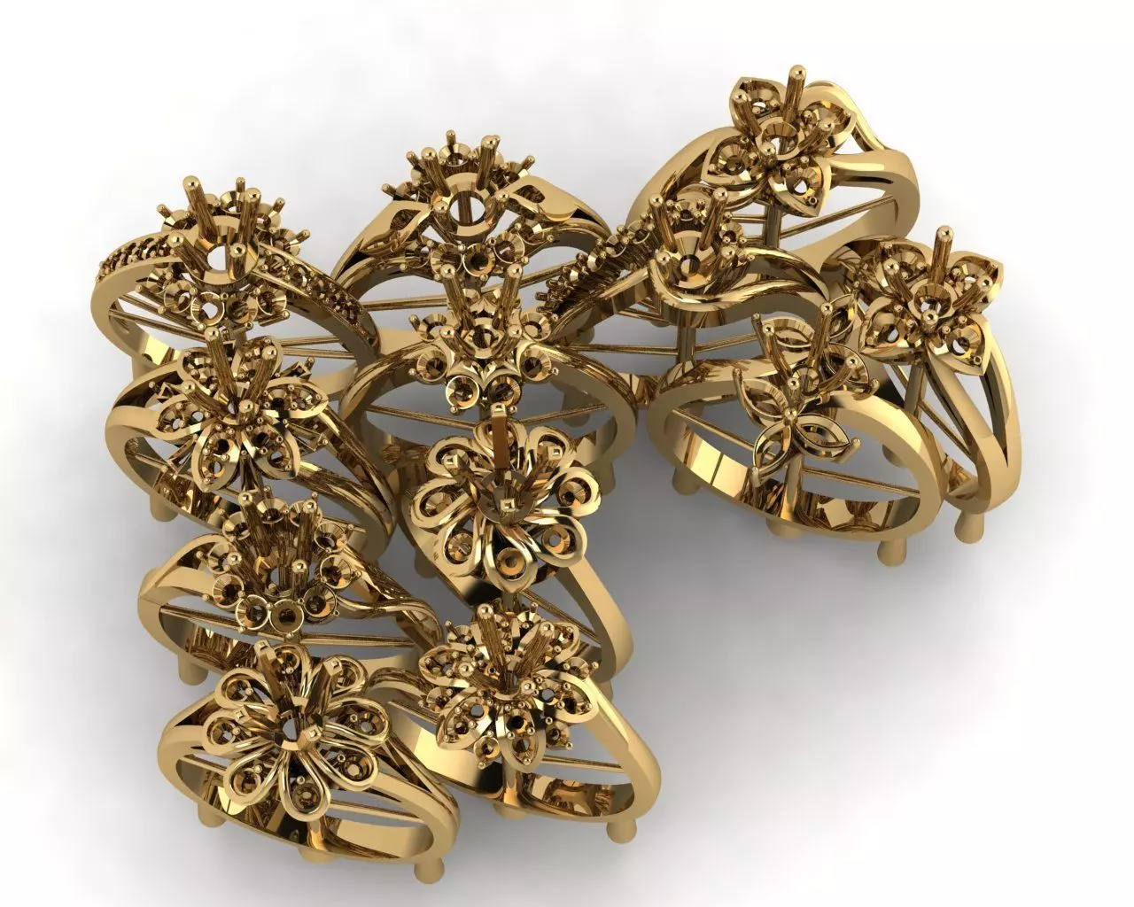 rings rose gold ring set 3D print model_0
