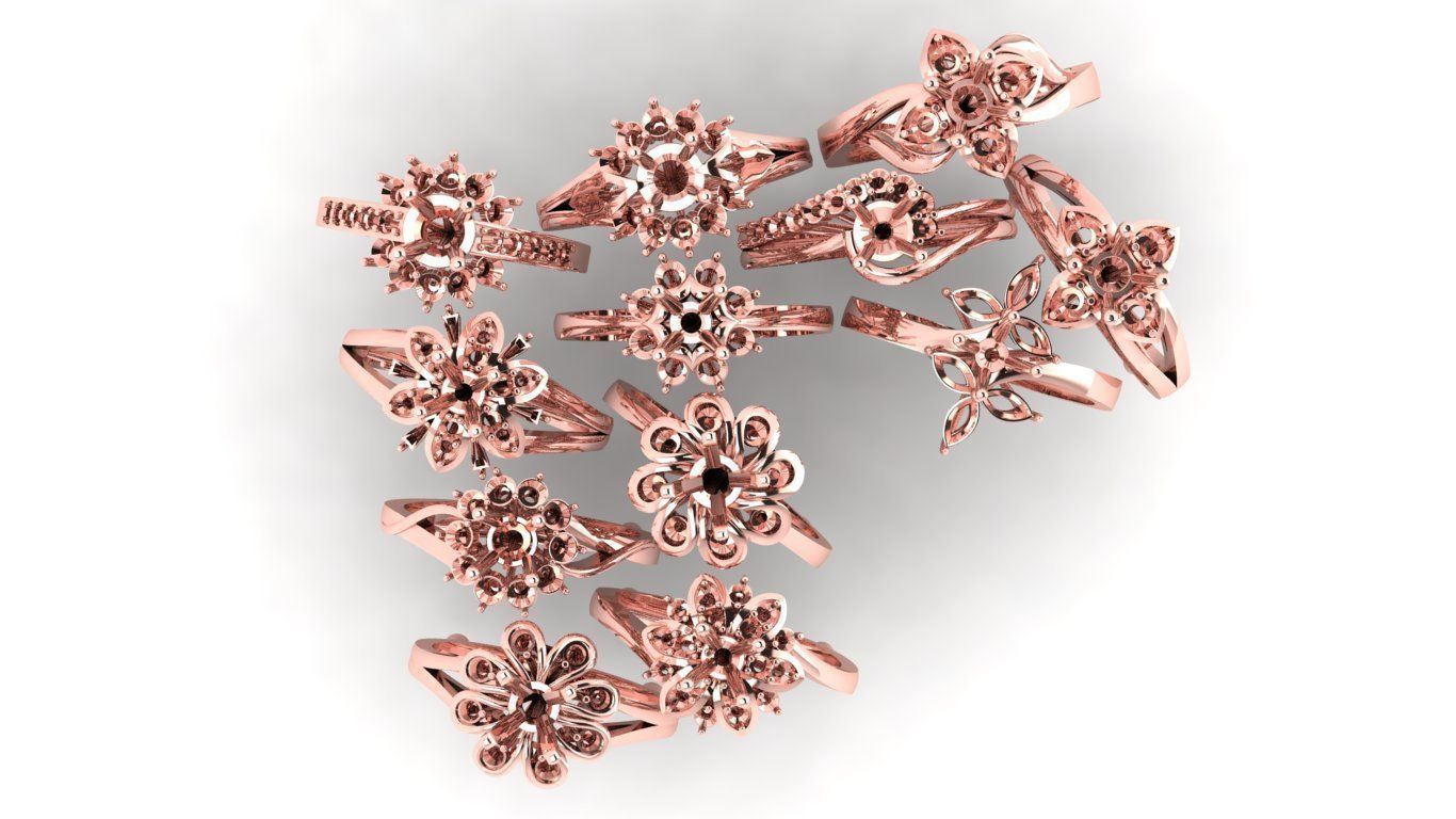rings rose gold ring set 3D print model_9