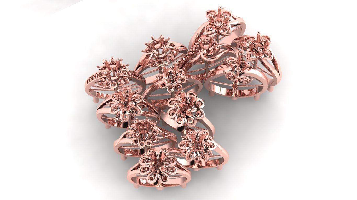 rings rose gold ring set 3D print model_6