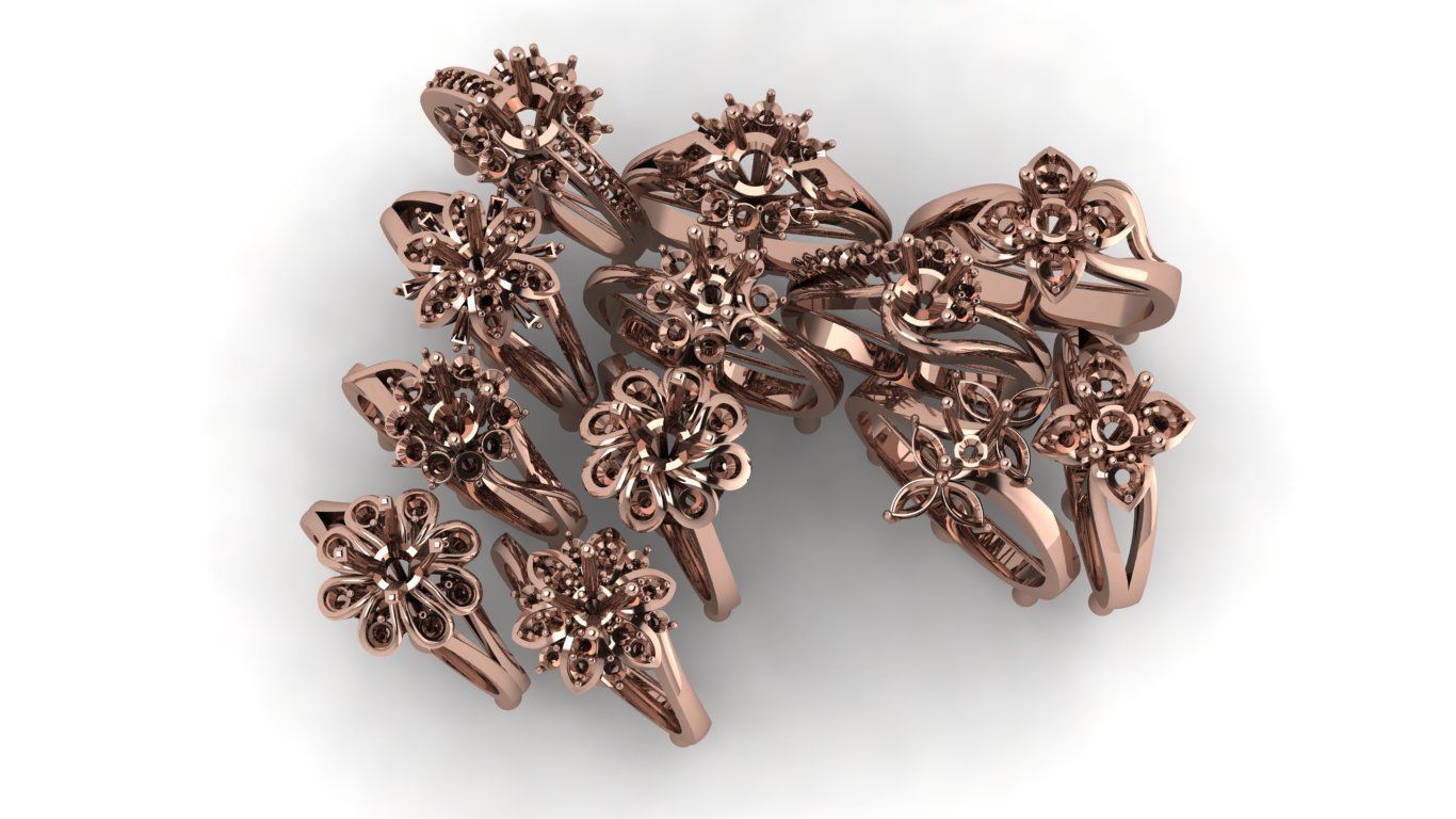 rings rose gold ring set 3D print model_5