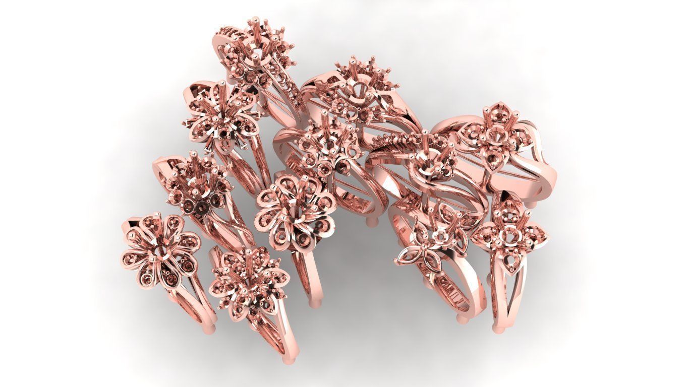 rings rose gold ring set 3D print model_10