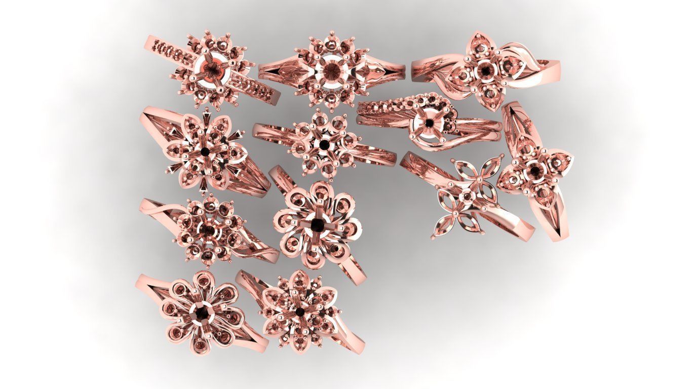 rings rose gold ring set 3D print model_1