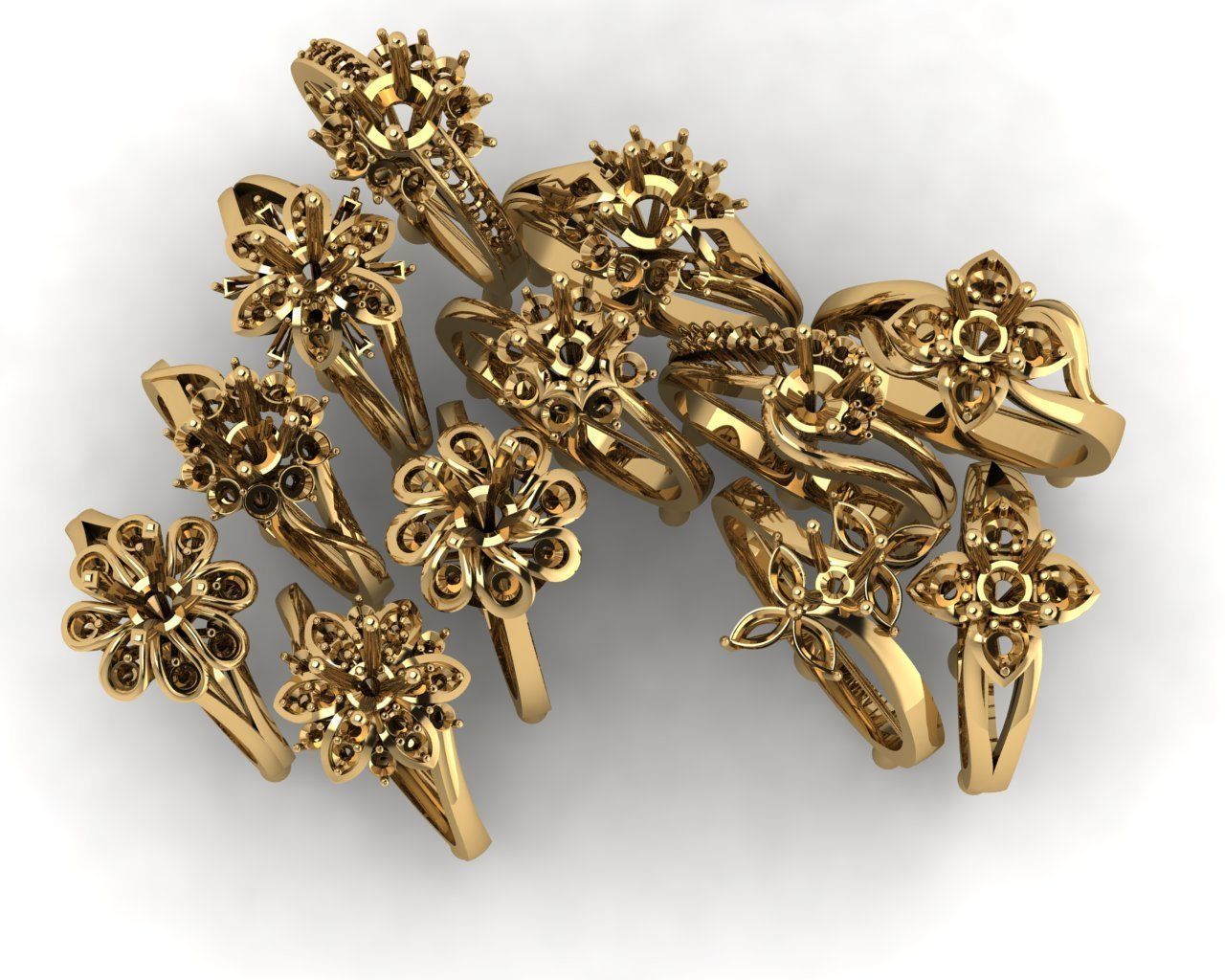 rings rose gold ring set 3D print model_3