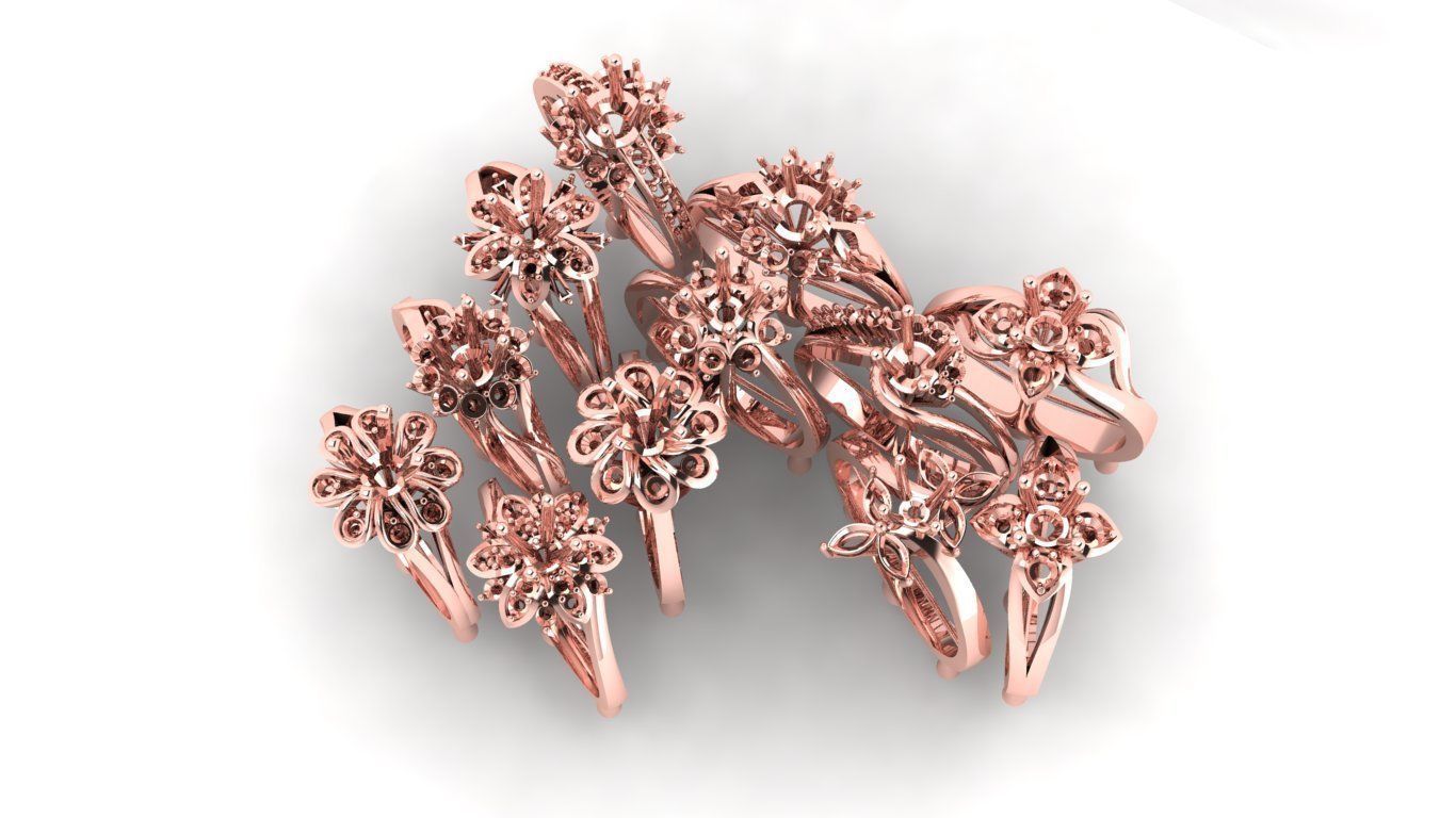rings rose gold ring set 3D print model_7