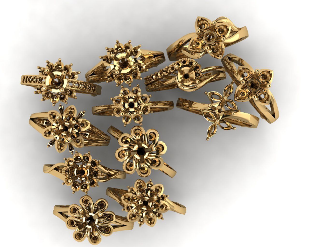 rings rose gold ring set 3D print model_4