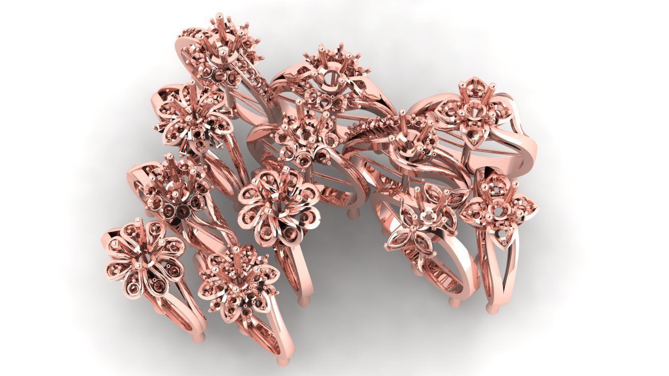 rings rose gold ring set 3D print model_8