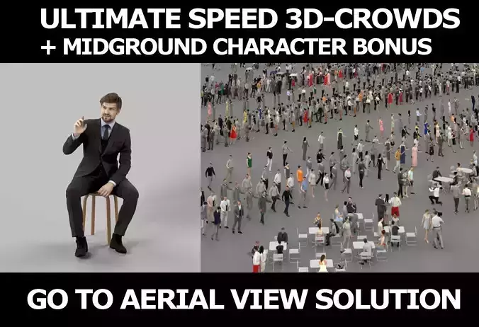 3d crowds and Ingrain A midground Business Man Sitting ordering 3D Model Collection