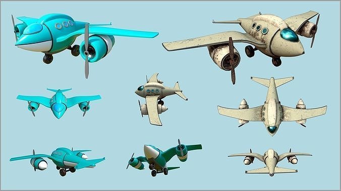 Fat Seagull cartoony stylized plane - 2 texture sets Low-poly 3D model