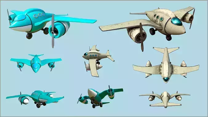 Fat Seagull cartoony stylized plane - 2 texture sets Low-poly 3D model