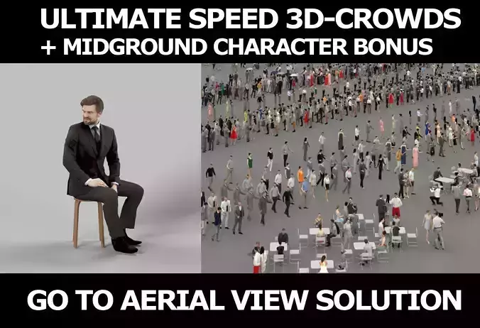 3d crowds and Ingrain side A midground Business Man Sitting 3D Model Collection