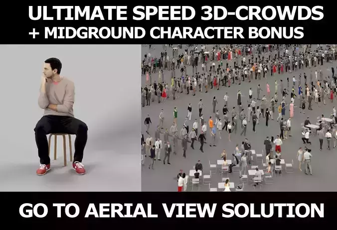 3d crowds and Jest A Midground casual Sitting man 3D Model Collection