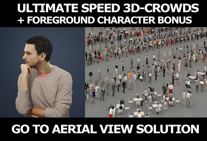 3d crowds and Jest Smart Casual Man Sitting Thinking 3D Model Collection