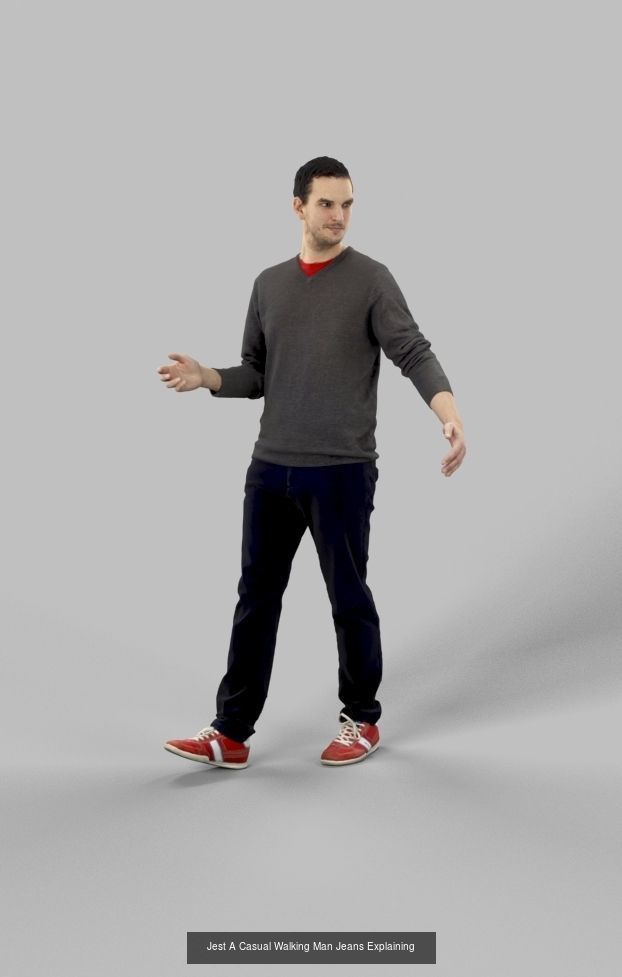 3d crowds Jest A Midground Casual Walking Man Jeans Explaining 3D Model Collection_1