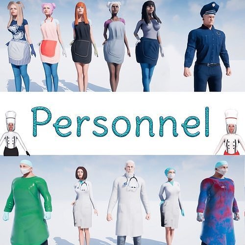 Personnel woman in skirt 3D Model Collection