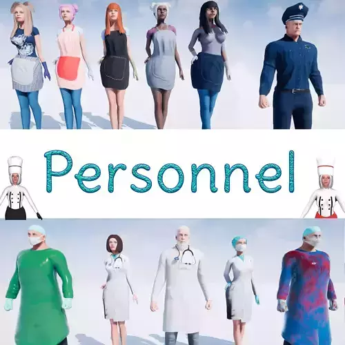 Personnel woman in skirt 3D Model Collection