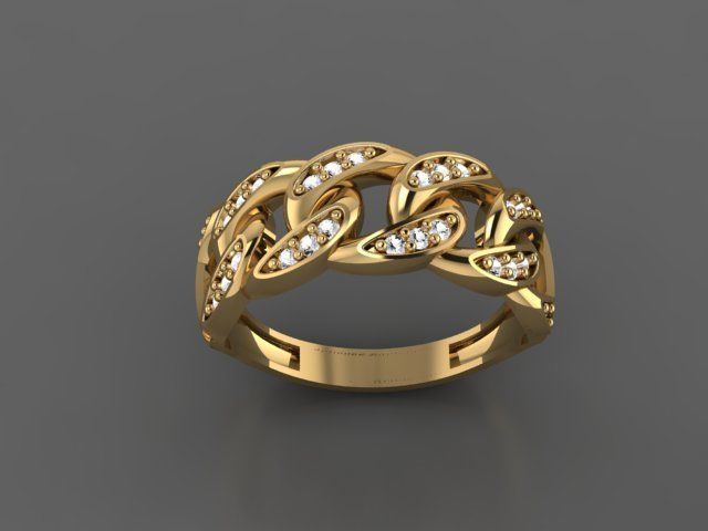 cuban chain woman ring 3D print model_5