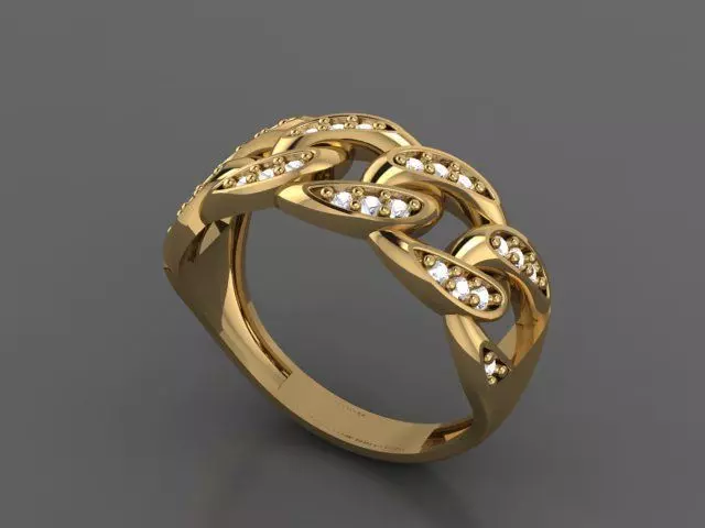 cuban chain woman ring 3D print model_0