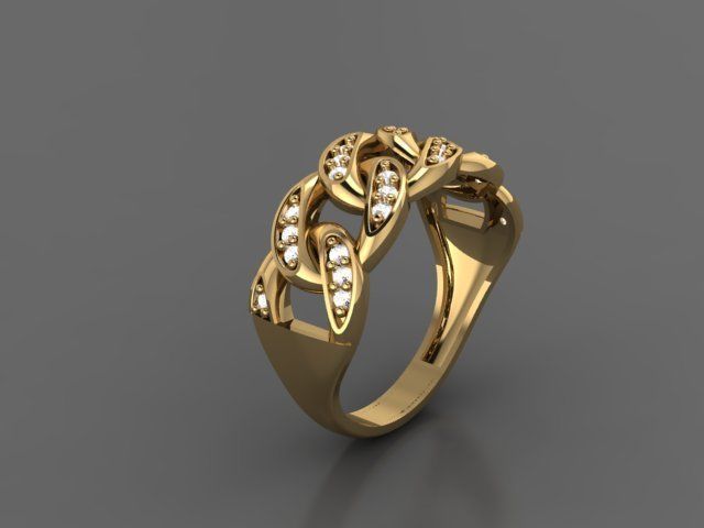 cuban chain woman ring 3D print model_1