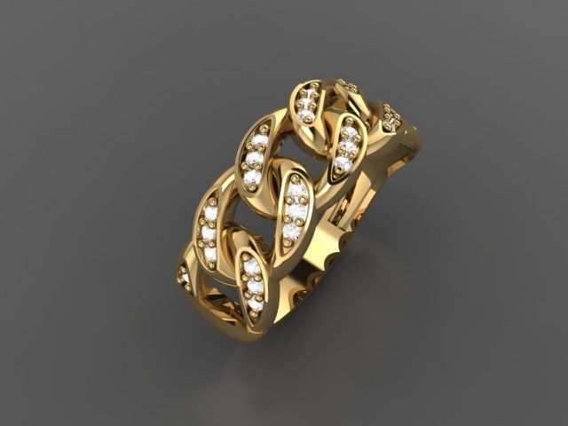 cuban chain woman ring 3D print model_6