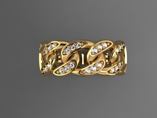 cuban chain woman ring 3D print model_2