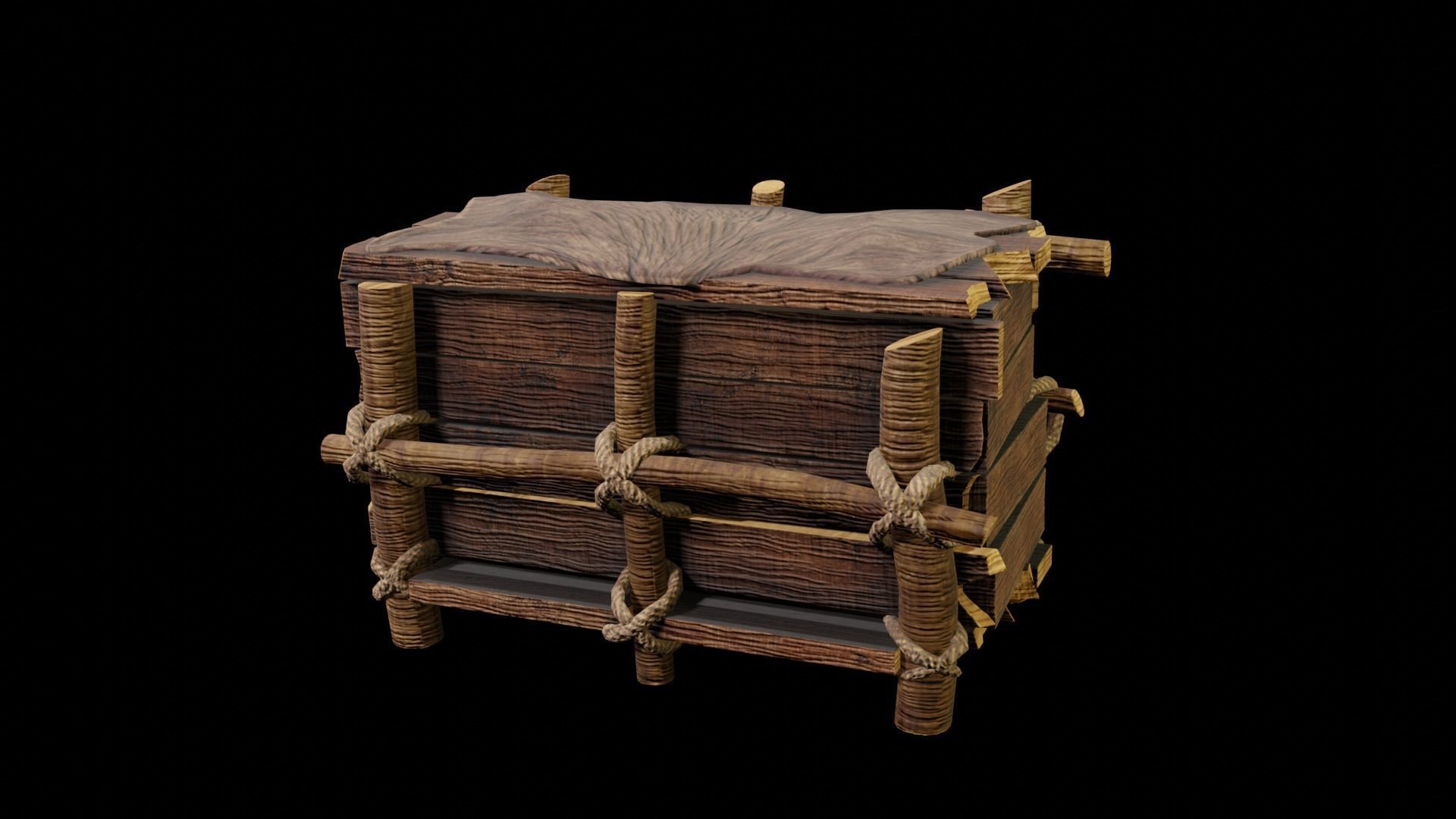 Rustic Wooden Chest Low-poly 3D model_1