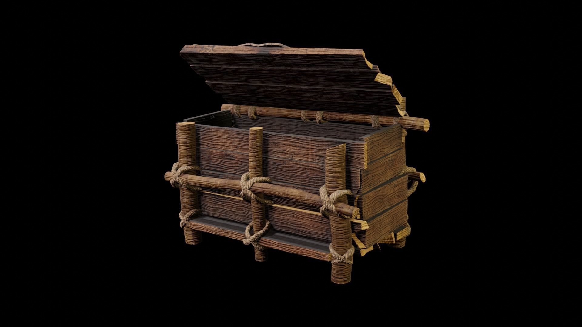 Rustic Wooden Chest Low-poly 3D model_4