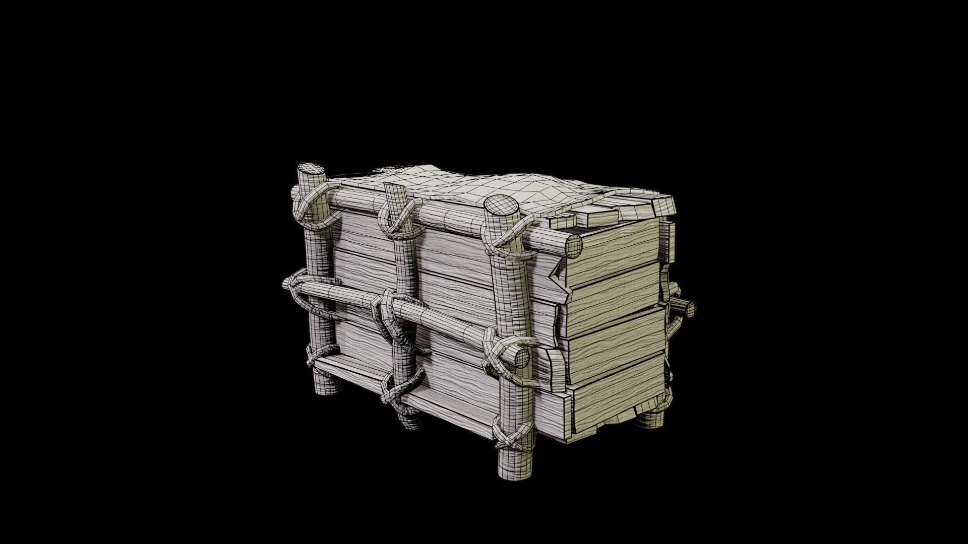 Rustic Wooden Chest Low-poly 3D model_8