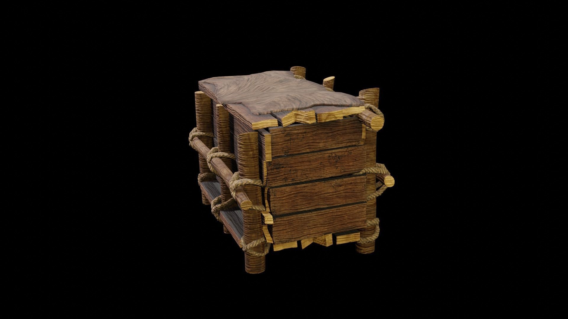 Rustic Wooden Chest Low-poly 3D model_2