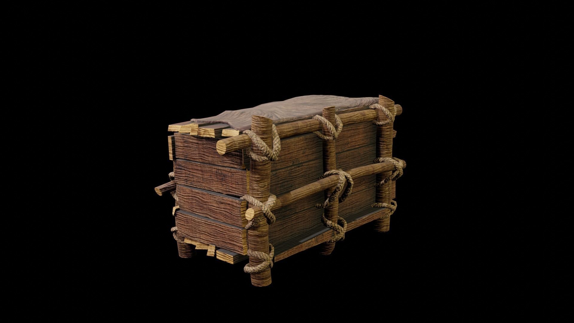 Rustic Wooden Chest Low-poly 3D model_3