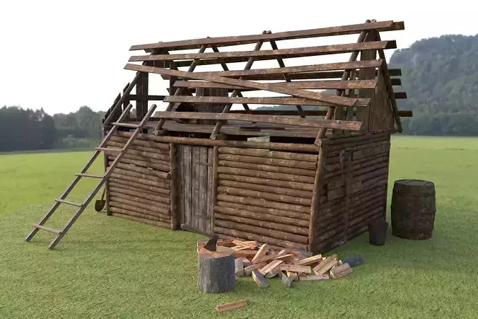 barn4 log cabin in middle of grassy field