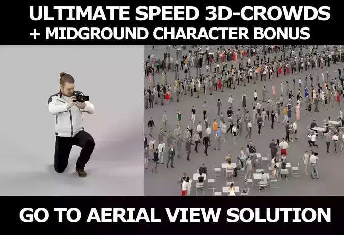 3d crowds and Keen A Midground Casual Man Photographer Camera 3D Model Collection