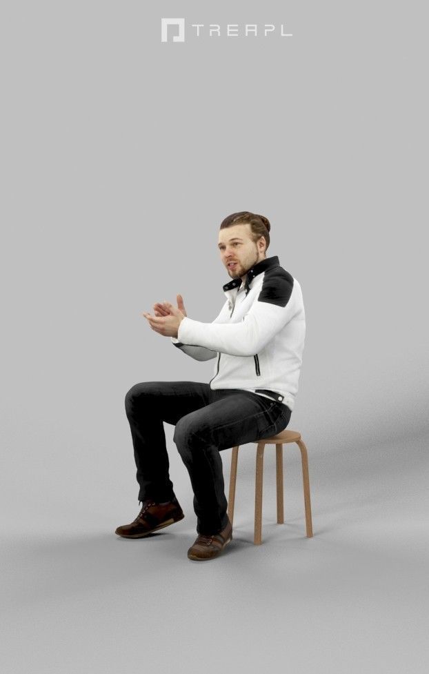 3d crowds Keen A Midground Casual Man Sitting Jacket Explaining 3D Model Collection_15